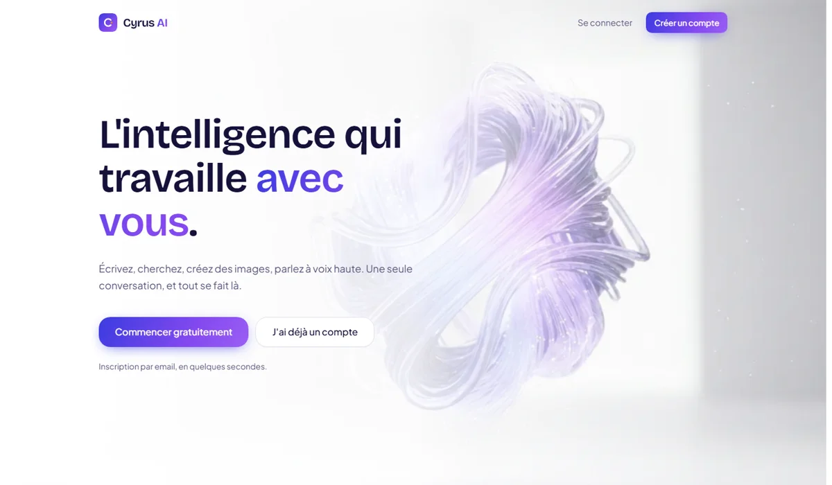 Page d'accueil de Cyrus AI